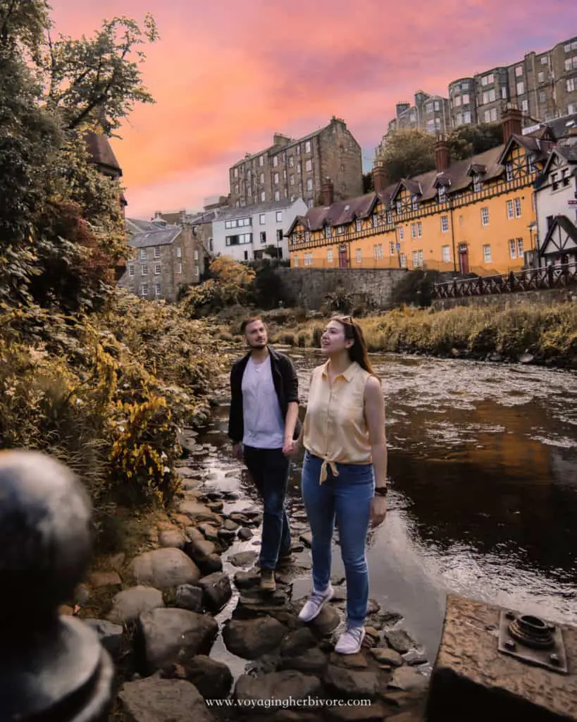 dean village water of leith edinburgh walk at sunset