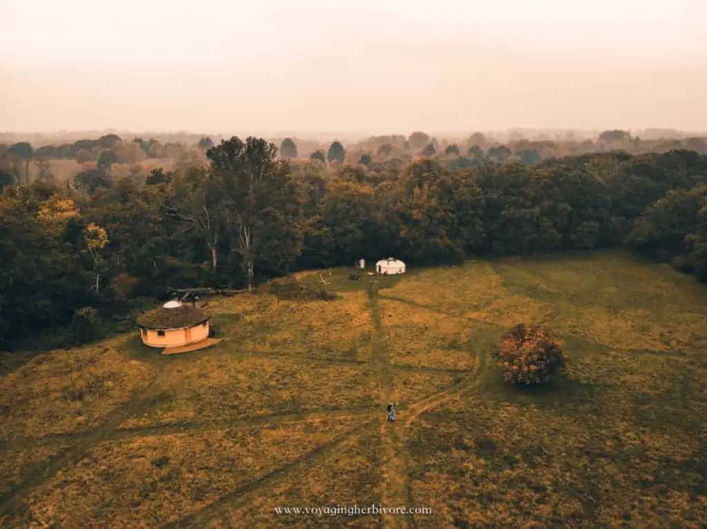 round the woods glamping in norfolk drone