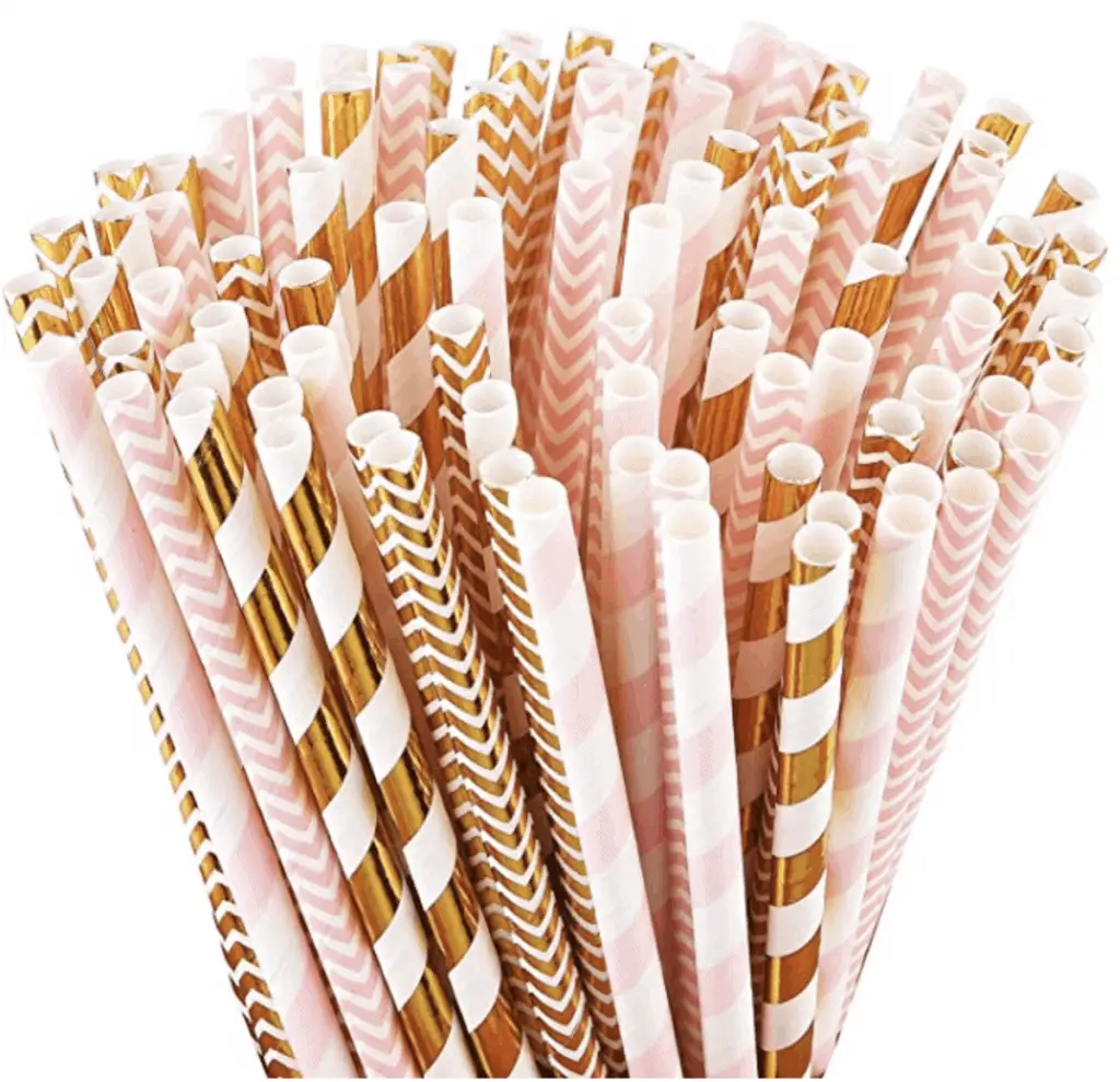 pink and gold paper party straws