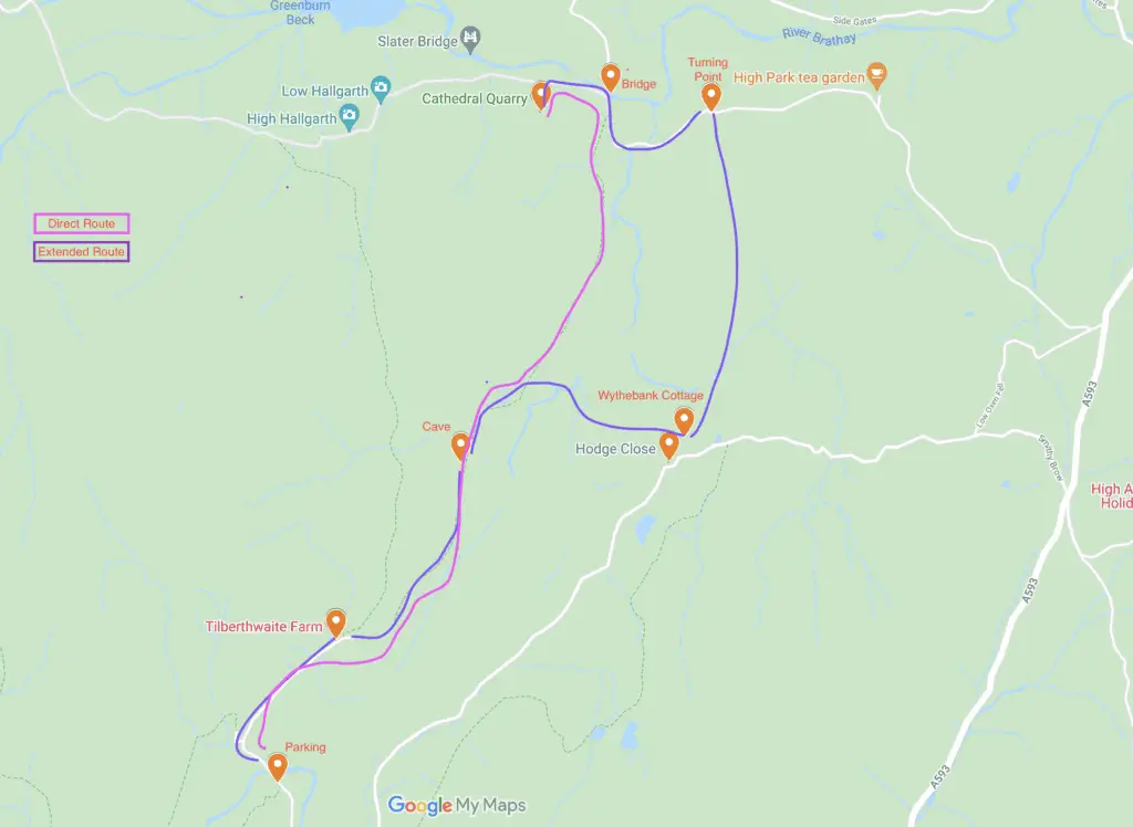 catherdal cavern lake distrct walk map